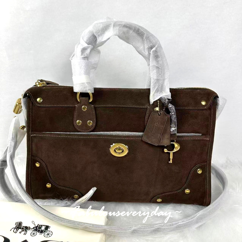 COACH Rhyder Satchel Bag 38 Crossbody In Suede/Brass/Dark Chocolate CFN38 NWT